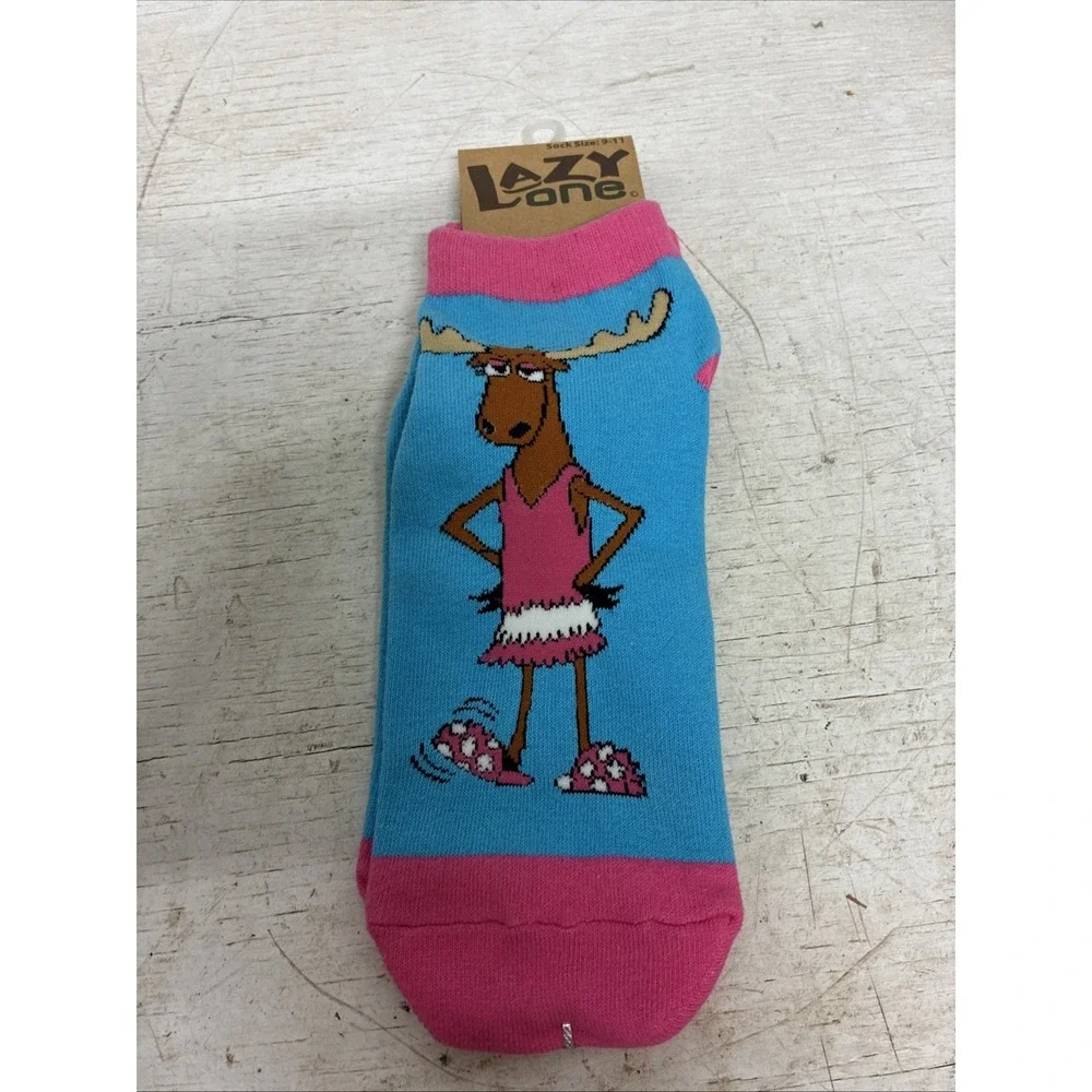 NWT Lazy One Adult Size 9-11 Moose Slipper Sock w/Grippy Lettering on Sole
